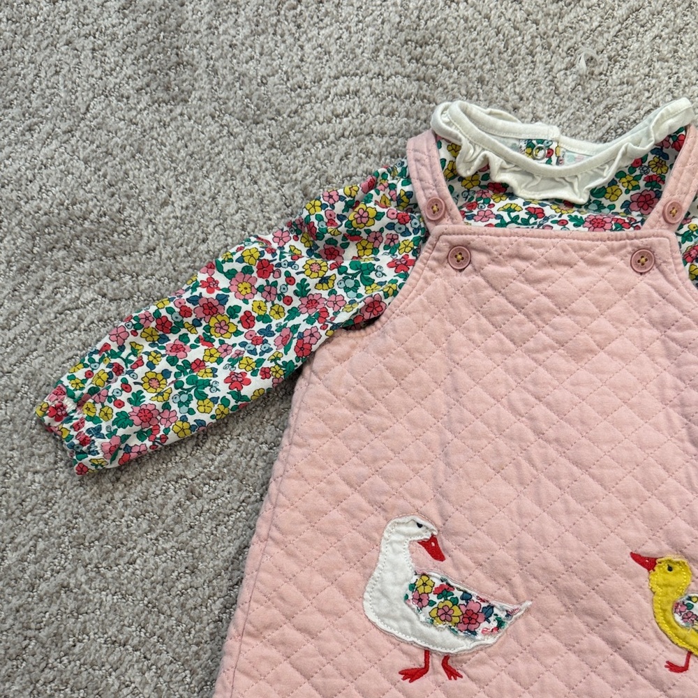Baby Boden Pink Quilted Pinafore Dress with Duck Appliqués - Picture 9 of 12